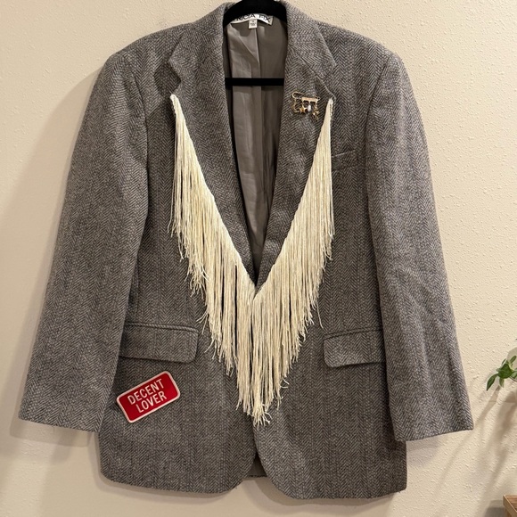 Tricia Fix Exclusive Small Western Fringe Wool Blend Blazer Jacket Statement - Picture 1 of 8